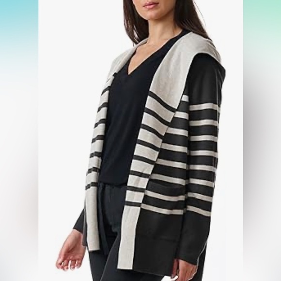 New! Splendid Sydney Cashblend Black/Gray Stripe Reversible Cardigan Sz Large - Picture 7 of 14